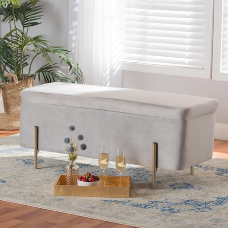 Baxton Studio Rockwell Contemporary Glam and Luxe Grey Velvet Upholstered and Gold Finished Metal Storage Bench 198-12210-ZORO